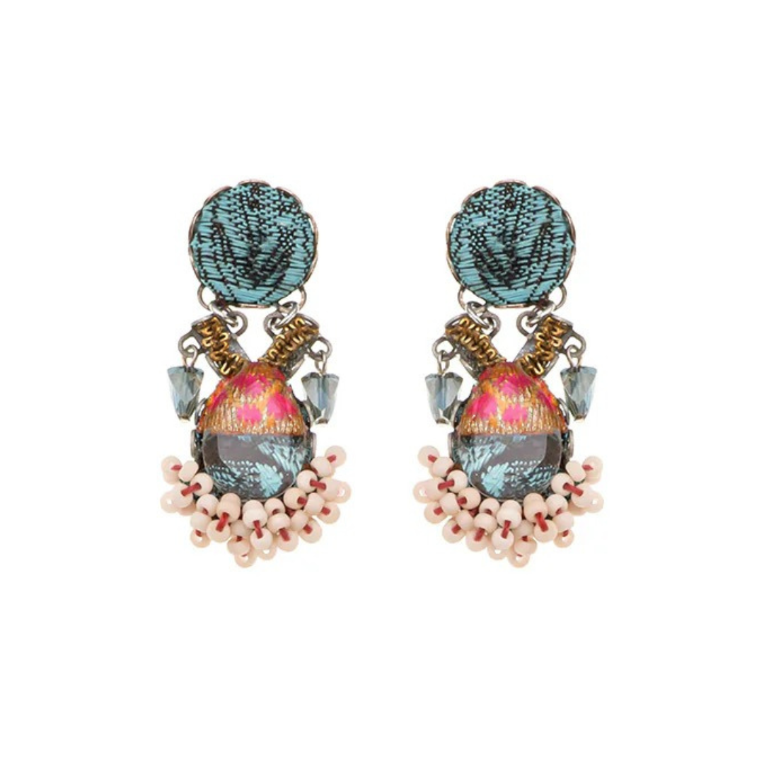 Ayala Bar Earrings – Coral & Turquoise Blossom