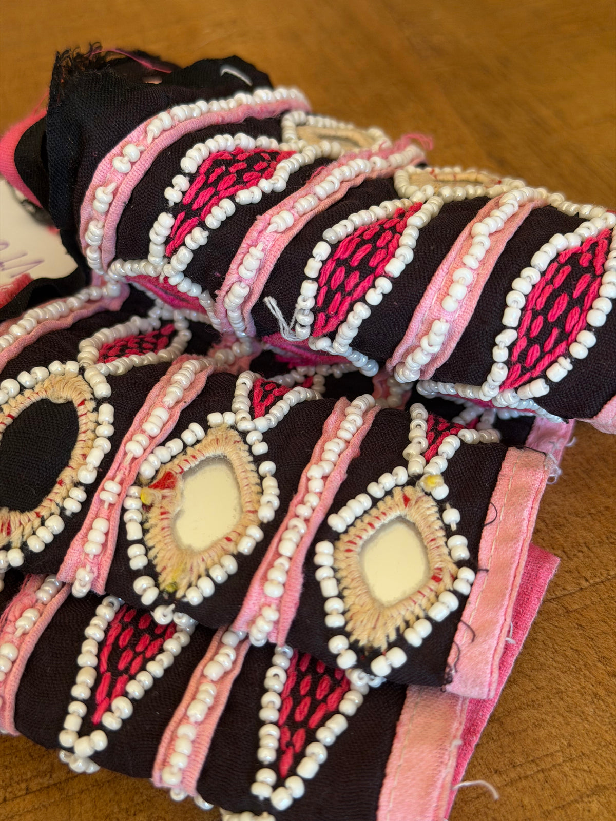 Black & Pink Beaded Vintage Trim From Gujarat