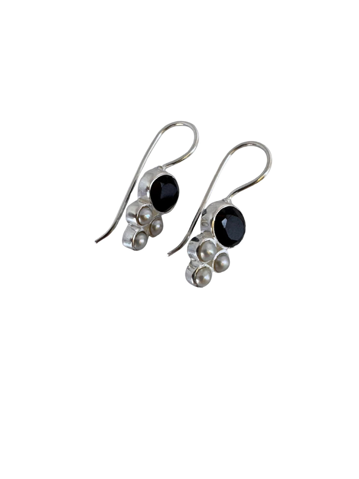 Black Onyx & Pearl Sterling Silver Earrings