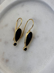 Black Onyx Gold Teardrop Earrings