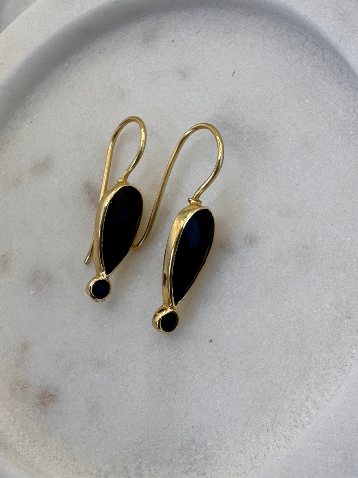 Black Onyx Gold Teardrop Earrings