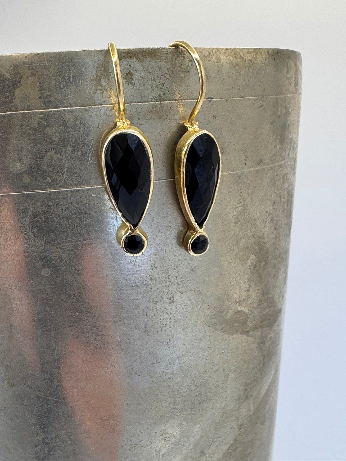 Black Onyx Gold Teardrop Earrings