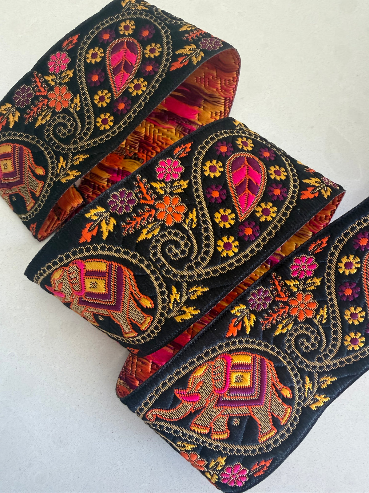 Black Ribbon With Elephants & Paisley
