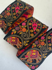 Black Ribbon With Elephants & Paisley