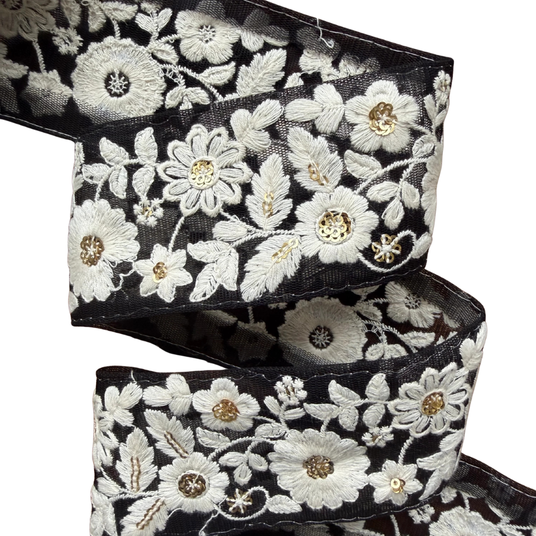 Black Ribbon With White Floral