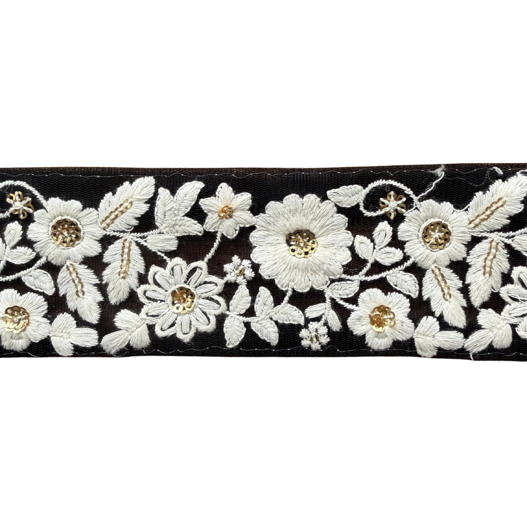 Black Ribbon With White Floral