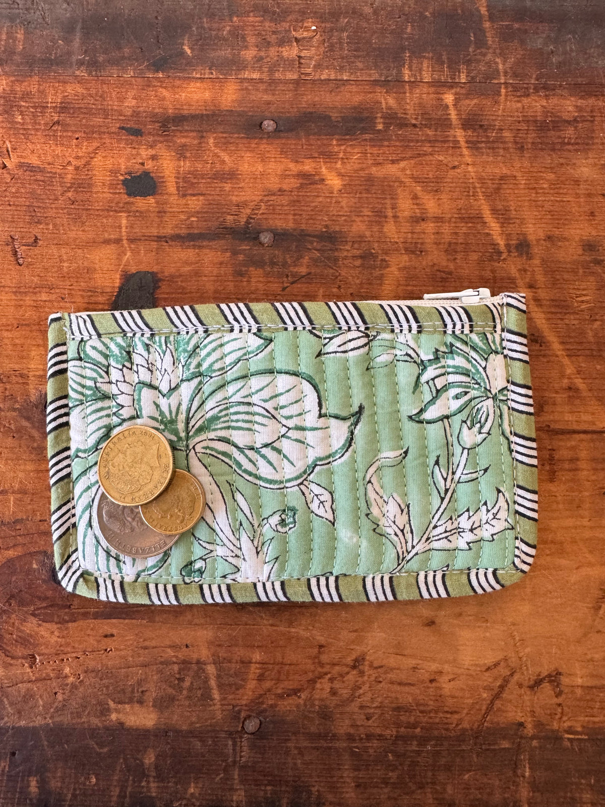 Block Print Coin Purse – Green Floral