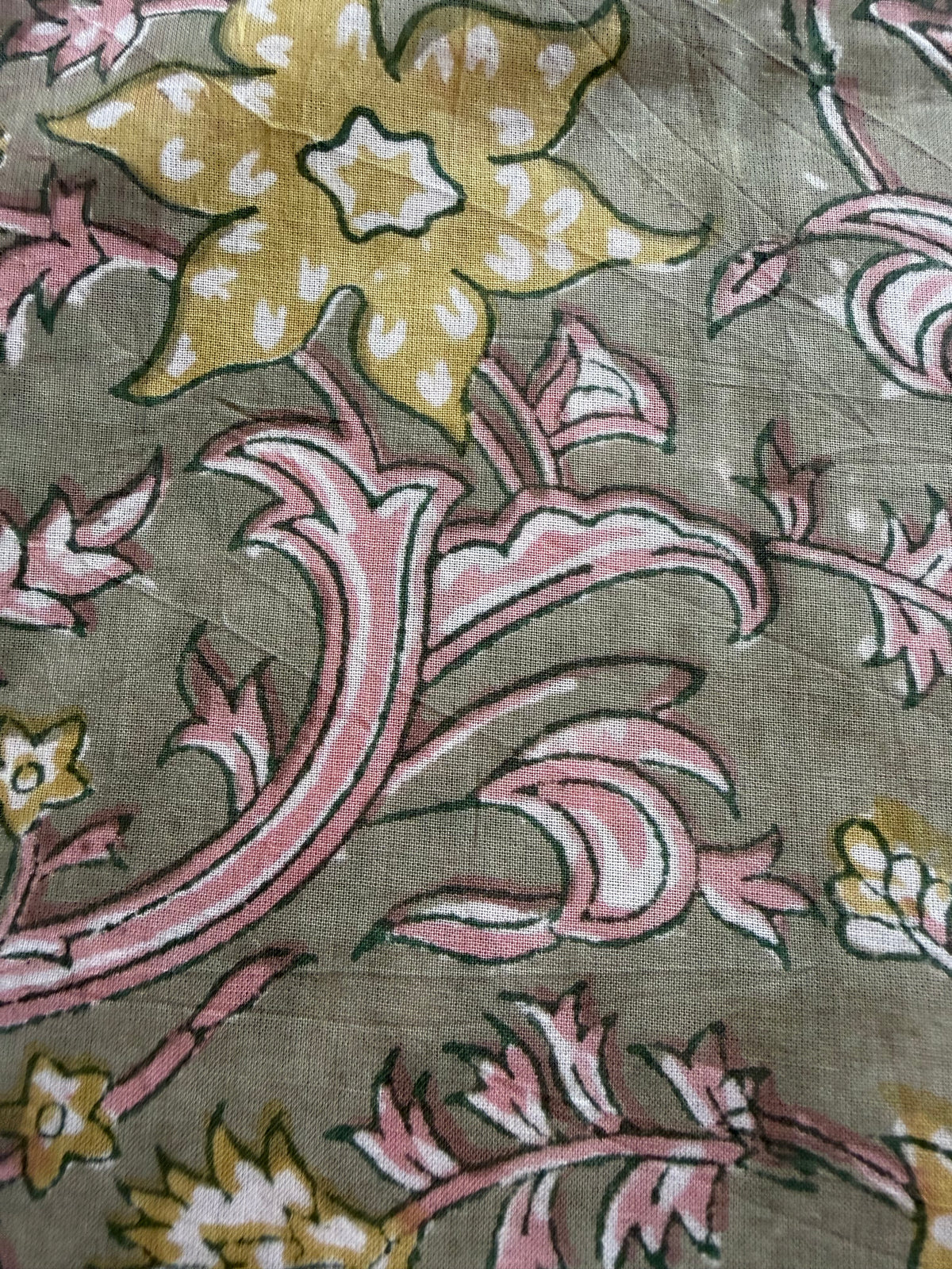 Block Print Cotton Fabric – Beige Floral