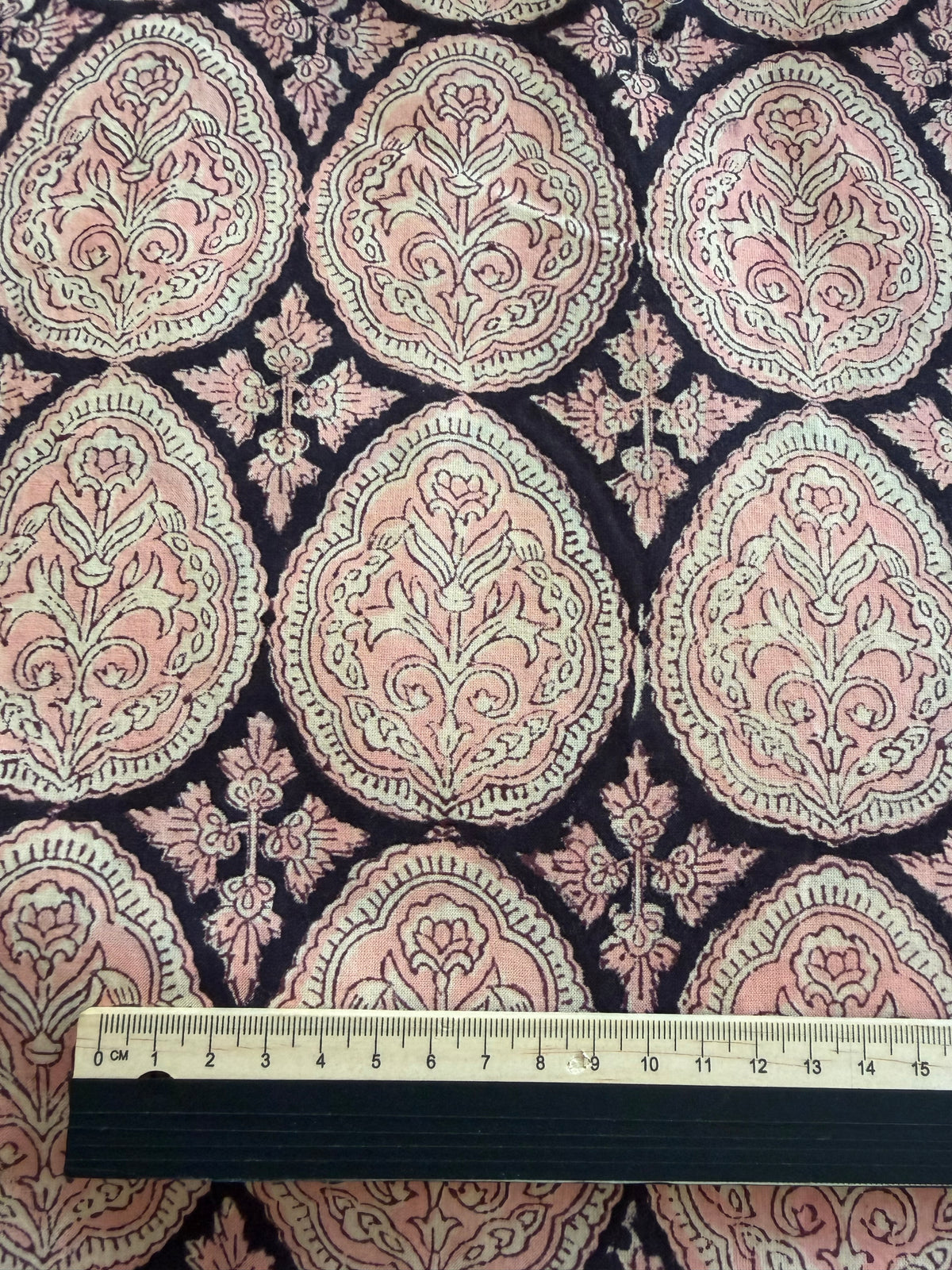 Block Print Cotton Fabric – Black & Pink Paisley