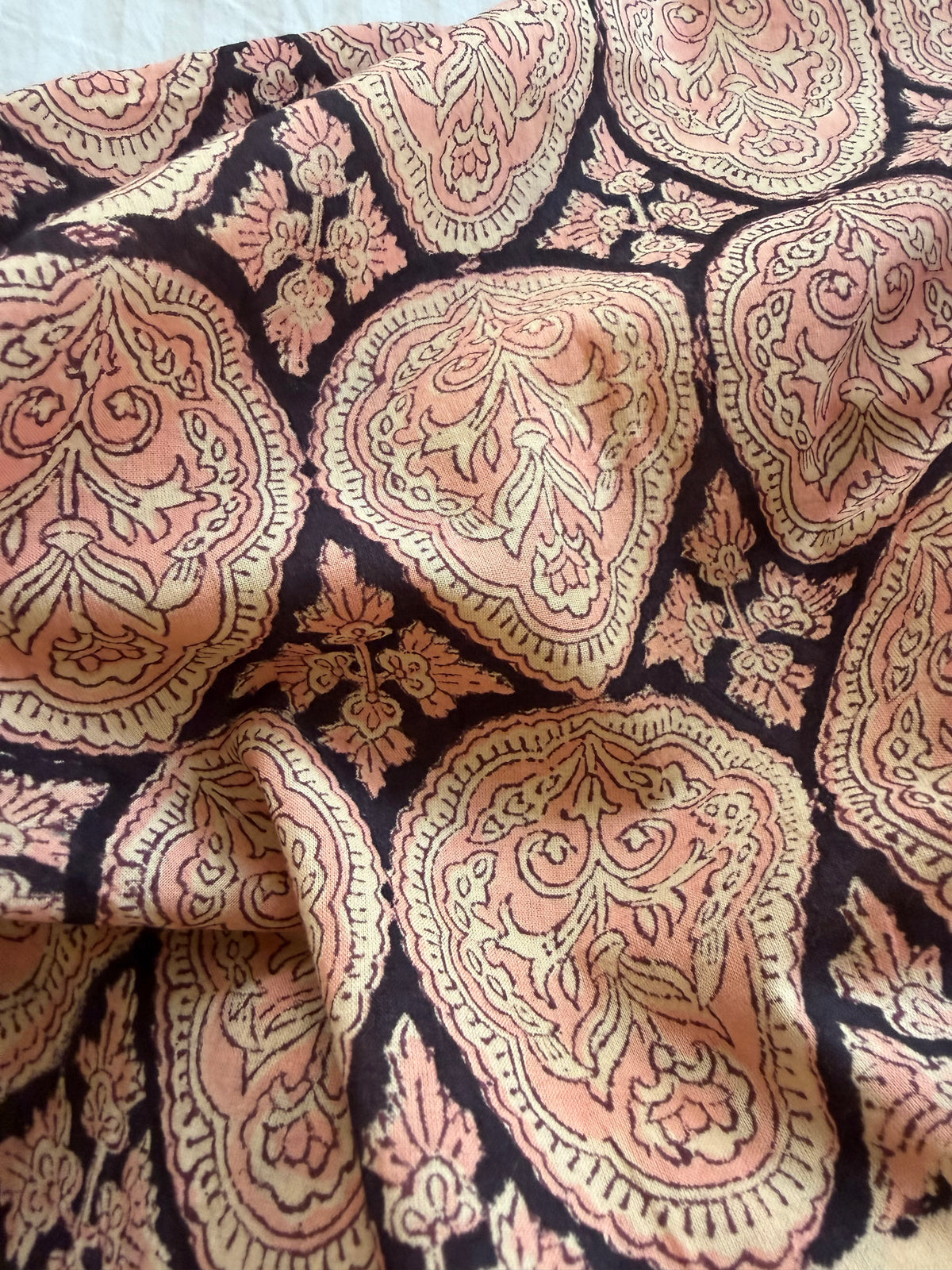 Block Print Cotton Fabric – Black & Pink Paisley