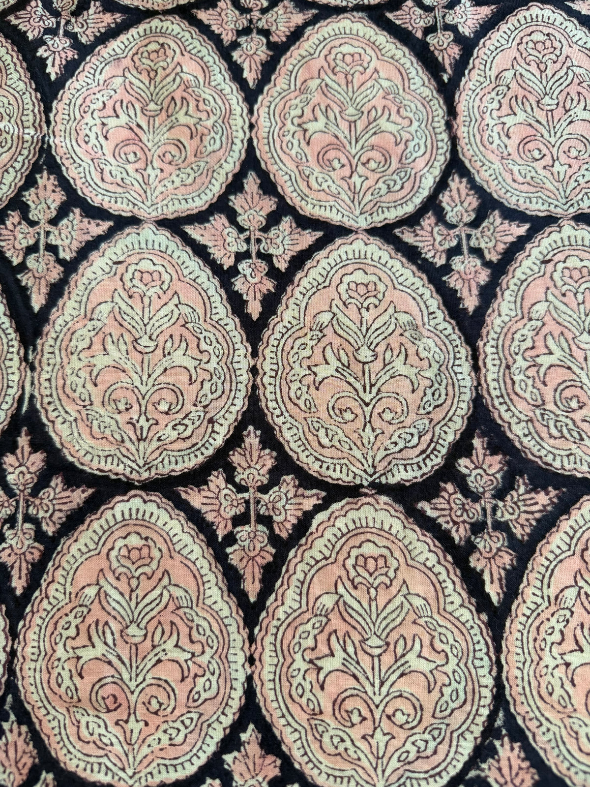 Block Print Cotton Fabric – Black & Pink Paisley