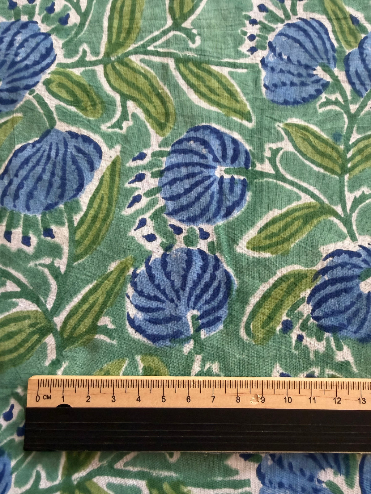 Block Print Cotton Fabric – Blue Green