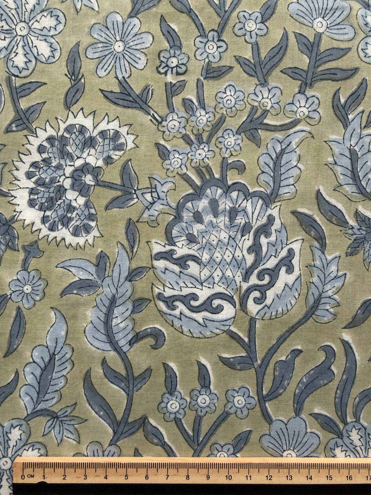 Block Print Cotton Fabric – Blue Green
