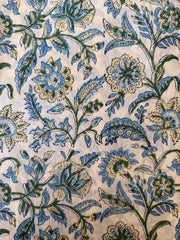Block Print Cotton Fabric – Blue, Green & Yellow Floral