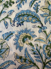 Block Print Cotton Fabric – Blue, Green & Yellow Floral