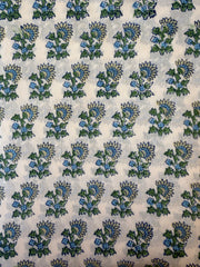 Block Print Cotton Fabric – Blue, Lemon & Green Floral