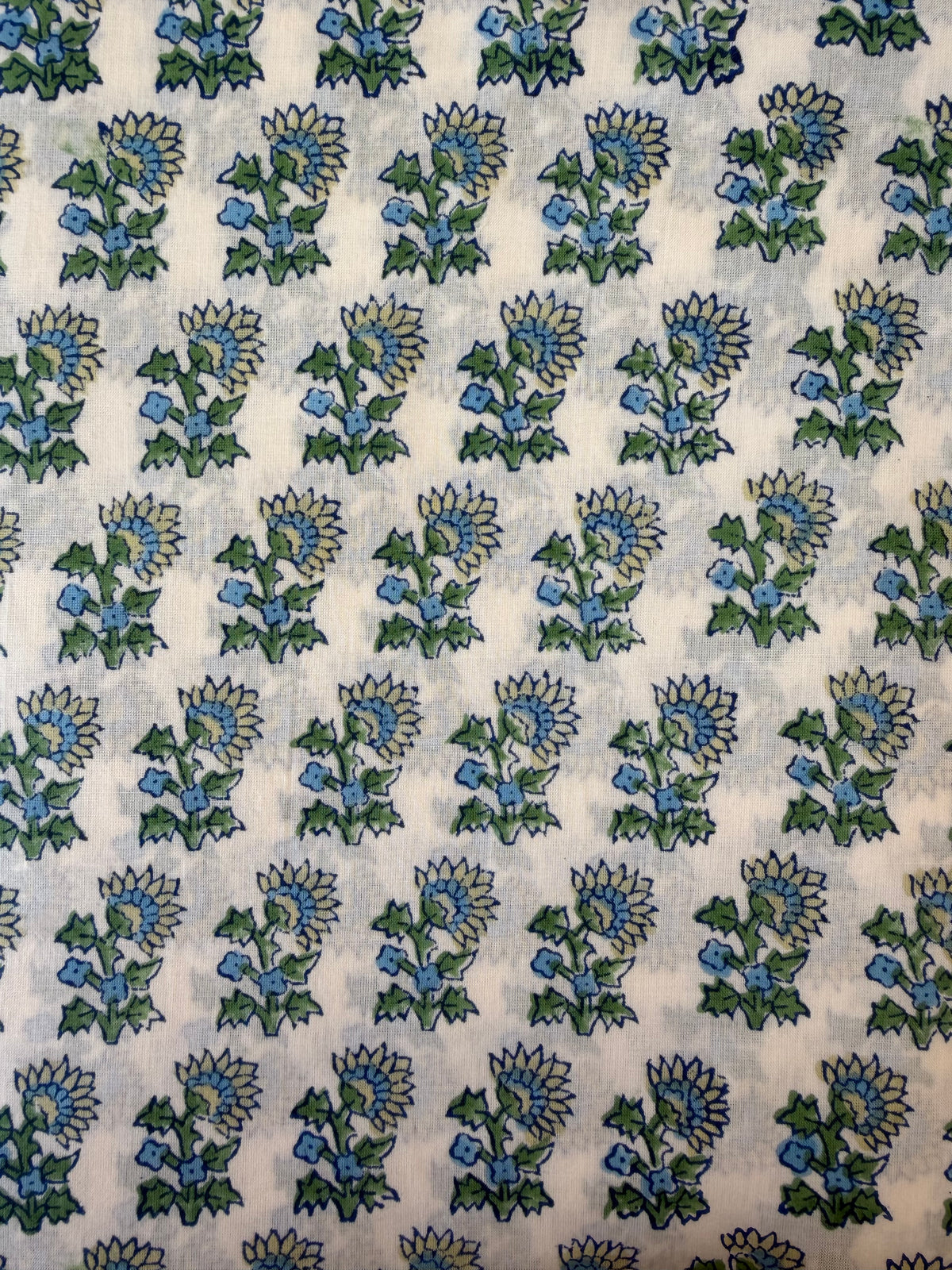 Block Print Cotton Fabric – Blue, Lemon & Green Floral