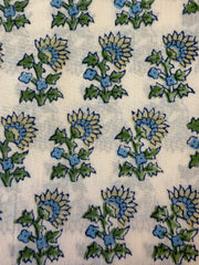 Block Print Cotton Fabric – Blue, Lemon & Green Floral