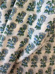 Block Print Cotton Fabric – Blue, Lemon & Green Floral