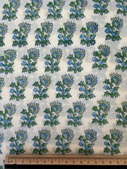 Block Print Cotton Fabric – Blue, Lemon & Green Floral