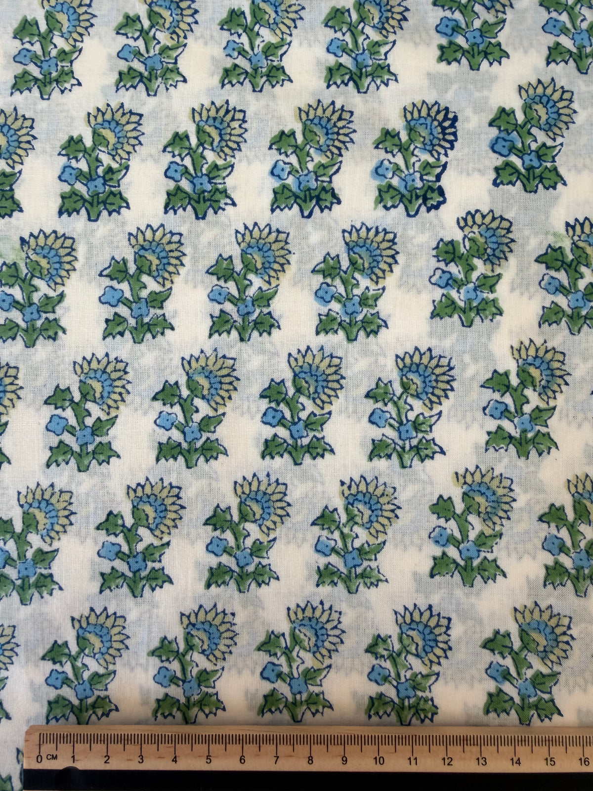 Block Print Cotton Fabric – Blue, Lemon & Green Floral