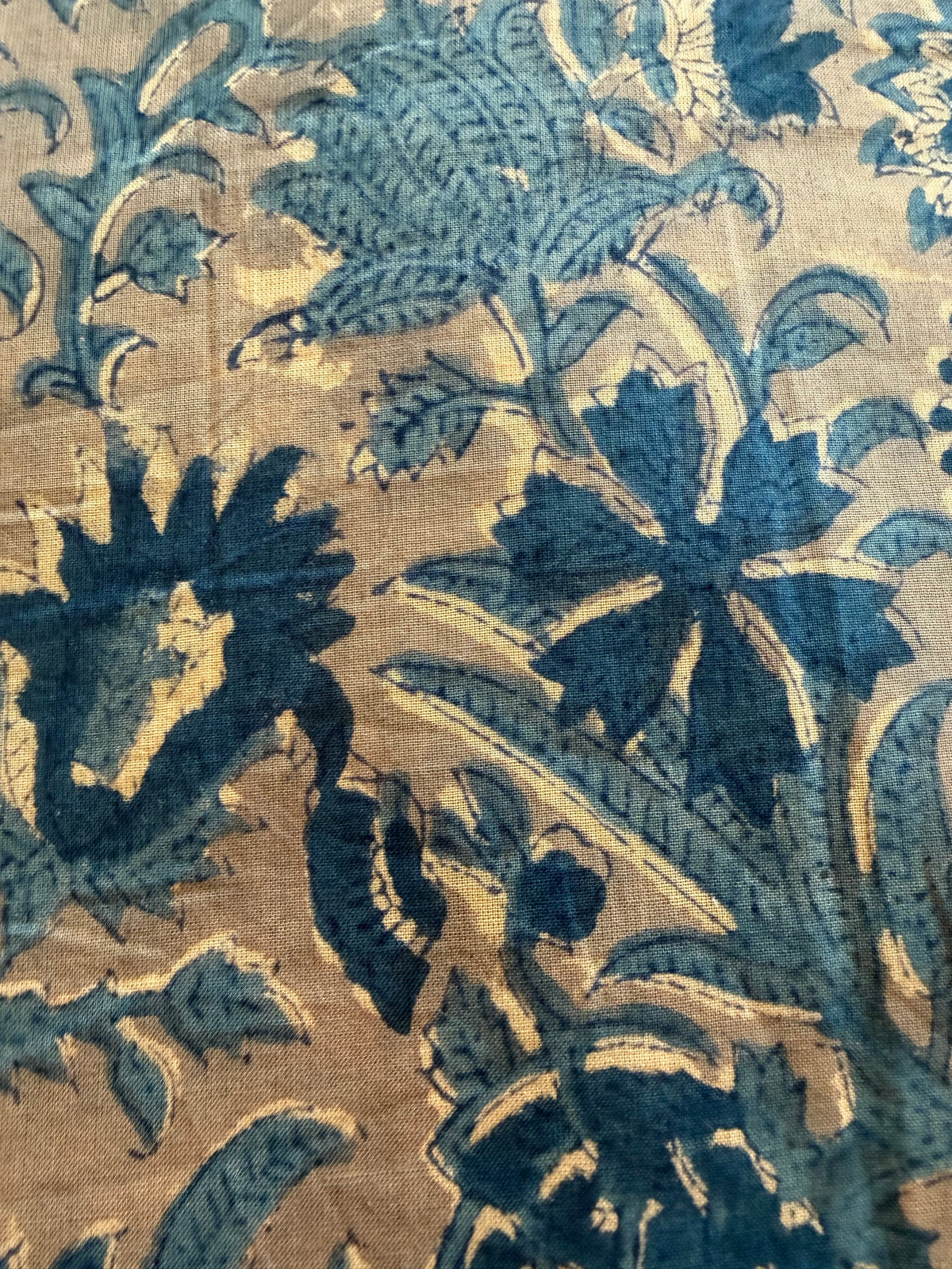 Block Print Cotton Fabric – Blue on Beige