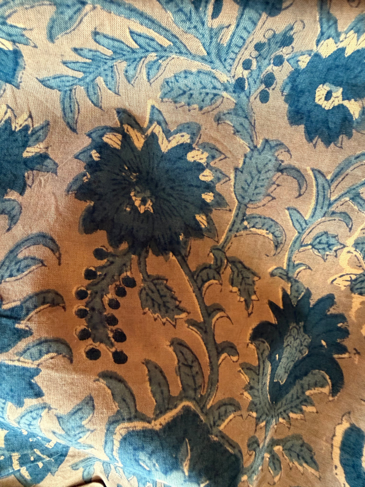 Block Print Cotton Fabric – Blue on Beige