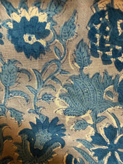 Block Print Cotton Fabric – Blue on Beige