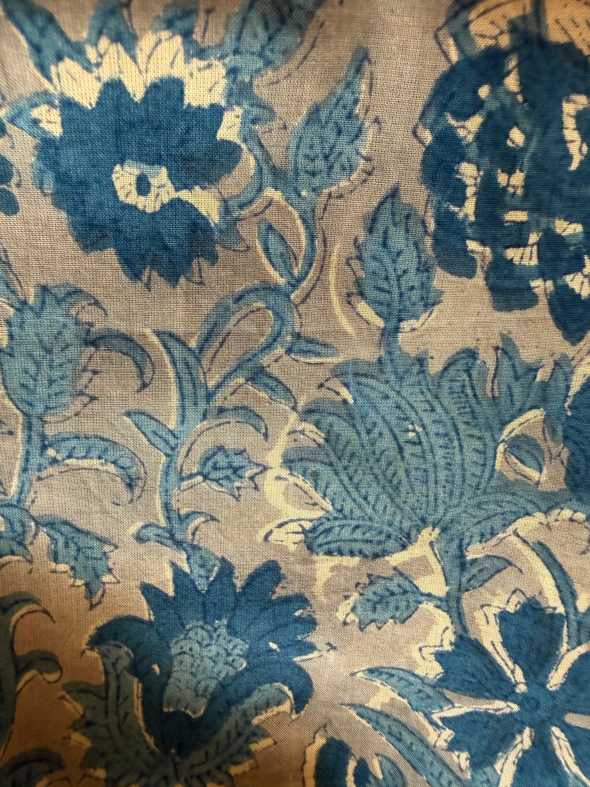 Block Print Cotton Fabric – Blue on Beige