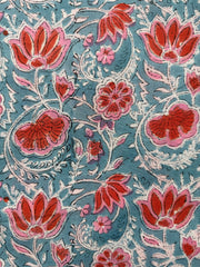 Block Print Cotton Fabric – Blue Orange Floral