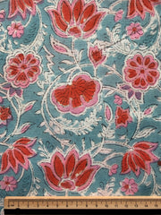 Block Print Cotton Fabric – Blue Orange Floral