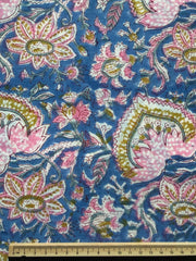 Block Print Cotton Fabric – Blue Pink