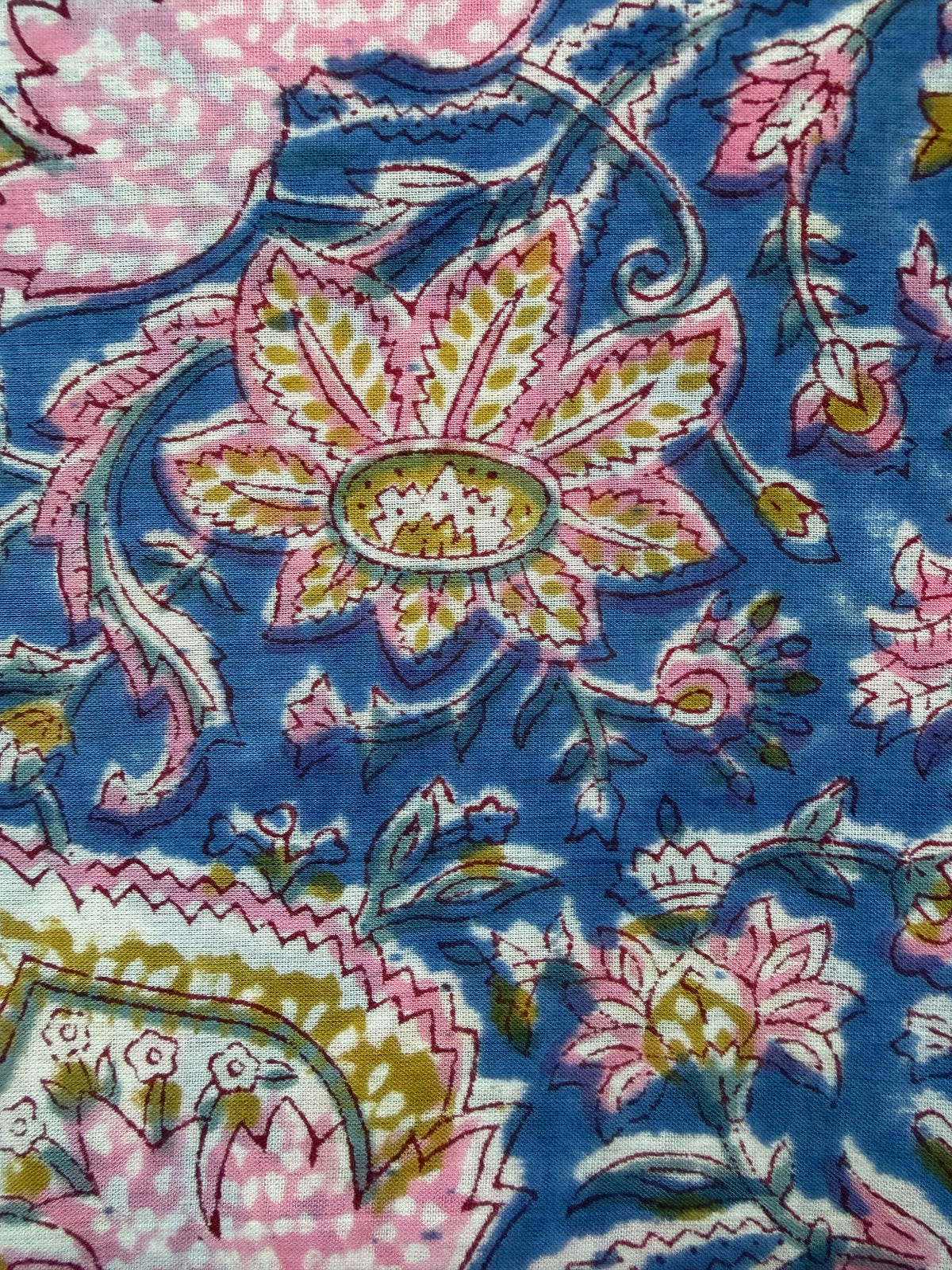 Block Print Cotton Fabric – Blue Pink