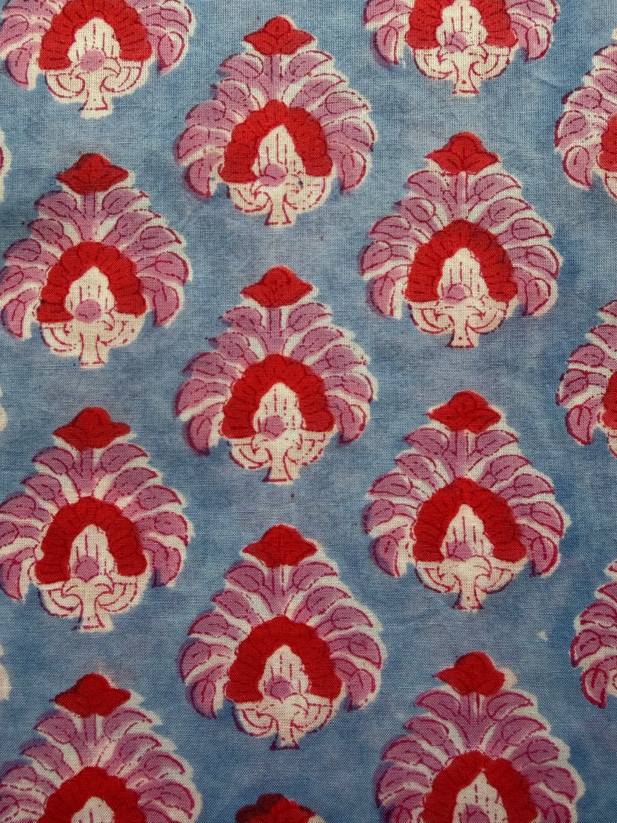 Block Print Cotton Fabric – Blue with Mauve