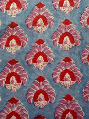 Block Print Cotton Fabric – Blue with Mauve