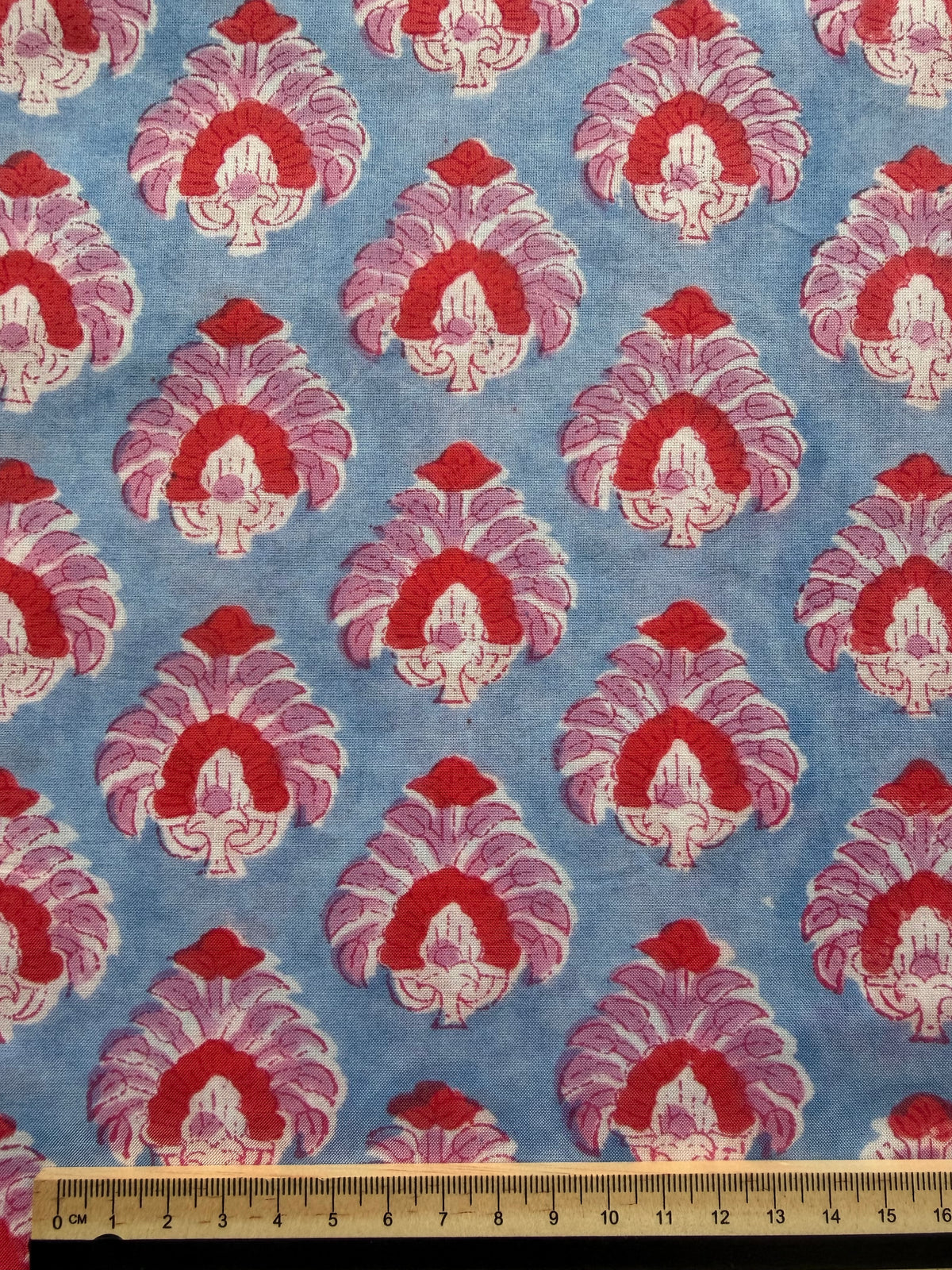 Block Print Cotton Fabric – Blue with Mauve