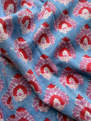 Block Print Cotton Fabric – Blue with Mauve