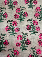 Block Print Cotton Fabric – Fluro Pink Floral on White