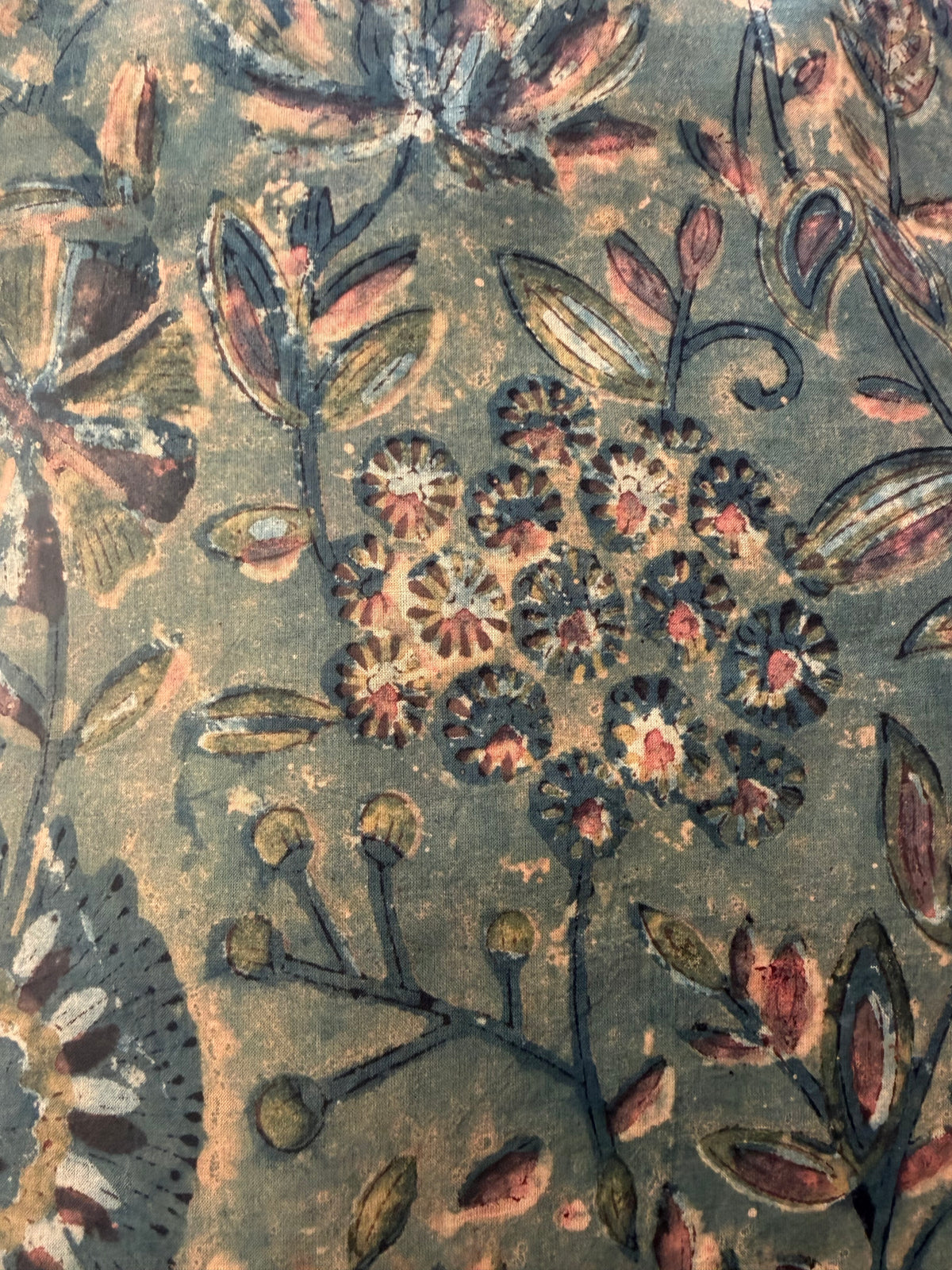 Block Print Cotton Fabric – Green & Brown Native Floral
