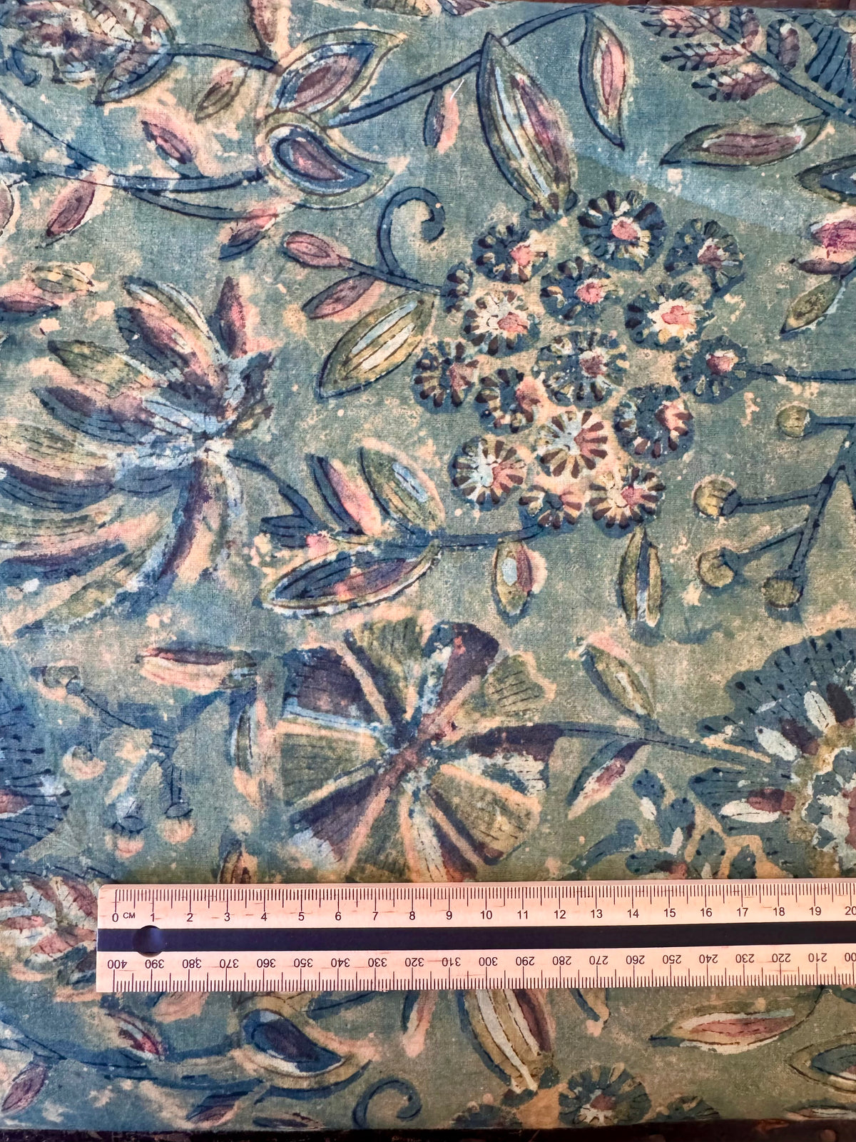Block Print Cotton Fabric – Green & Brown Native Floral