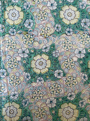 Block Print Cotton Fabric – Green & Turquoise Floral