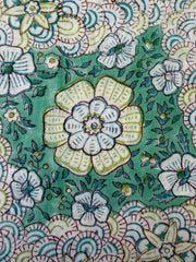 Block Print Cotton Fabric – Green & Turquoise Floral