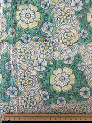 Block Print Cotton Fabric – Green & Turquoise Floral