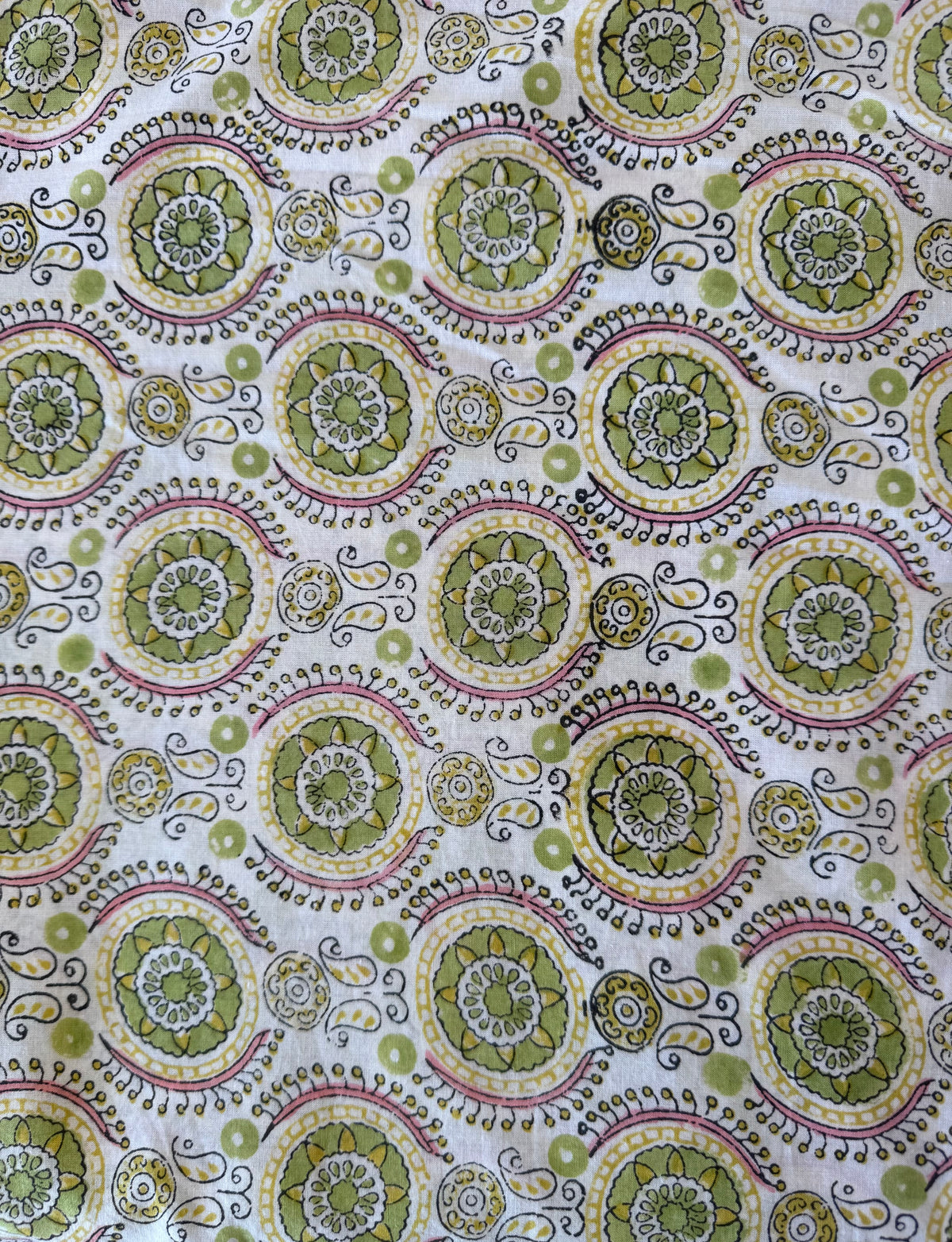 Block Print Cotton Fabric – Green & Yellow