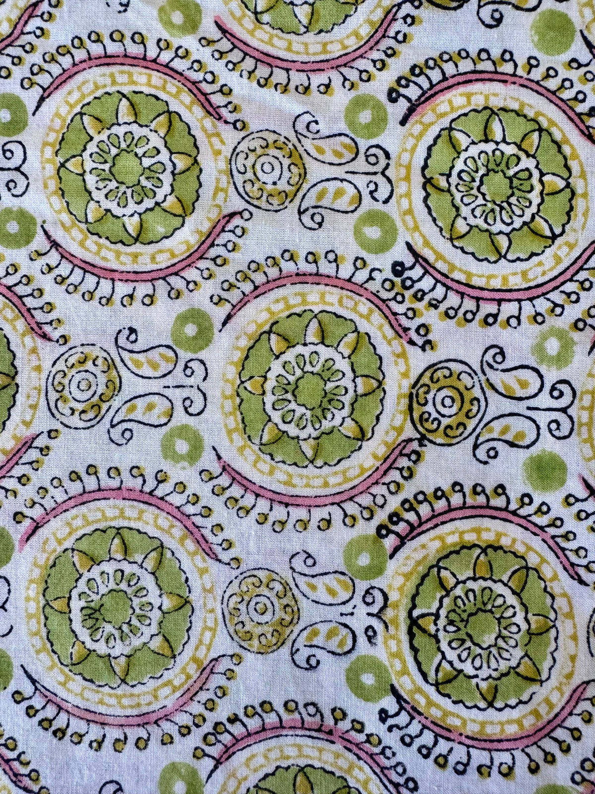 Block Print Cotton Fabric – Green & Yellow