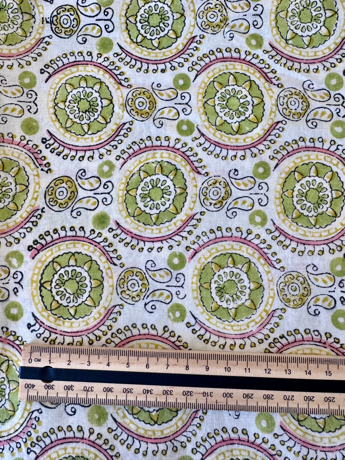 Block Print Cotton Fabric – Green & Yellow