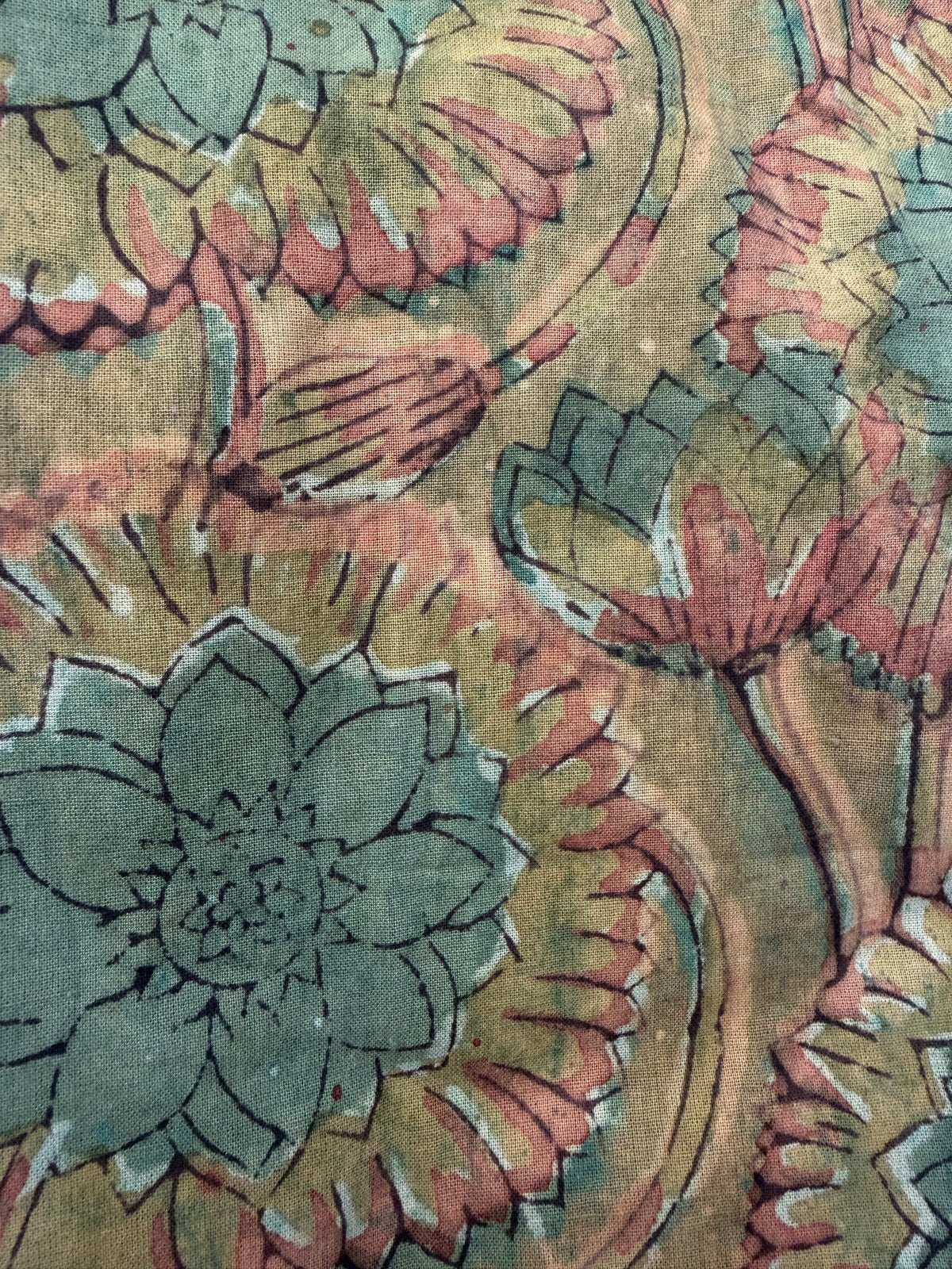 Block Print Cotton Fabric – Green Floral