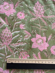Block Print Cotton Fabric – Green Pink with Border