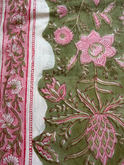 Block Print Cotton Fabric – Green Pink with Border
