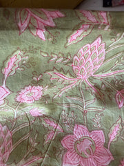 Block Print Cotton Fabric – Green Pink with Border